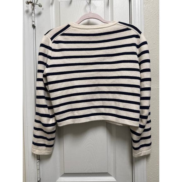 J. Crew Cropped Emilie Sweater Lady Jacket in Navy Stripe Size Small Preppy - Picture 3 of 6